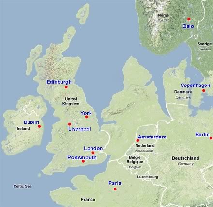 map showing the extent of land around Dogger Bank which was submerged at the end of the last Ice Age