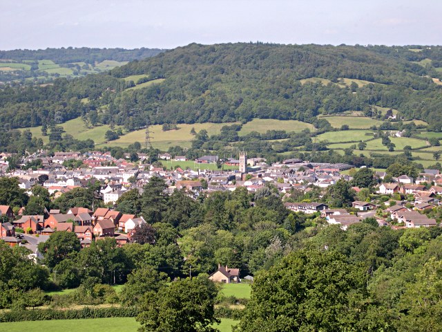 view across town towards wooded hills