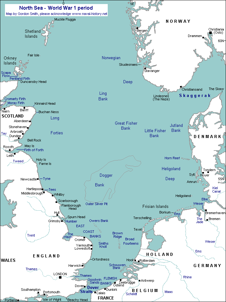 map of the North Sea in World War One