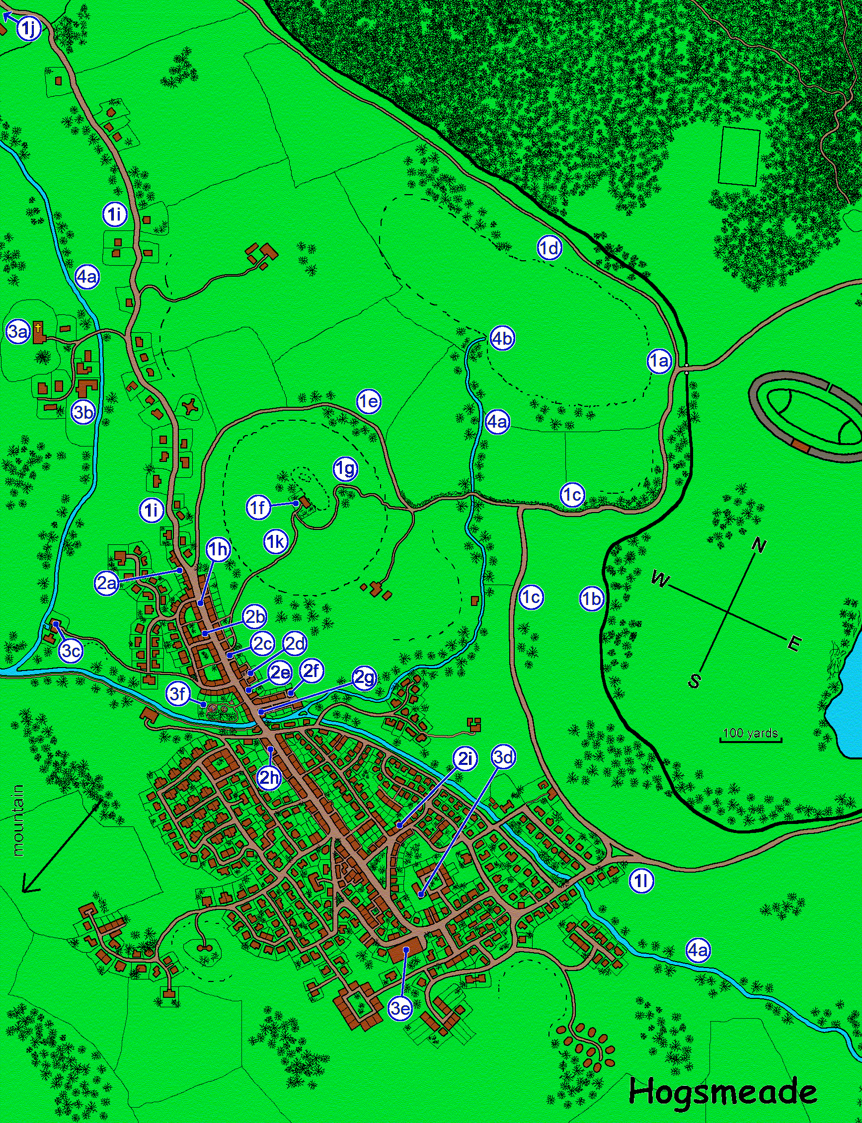 map of Hogsmeade, with labels