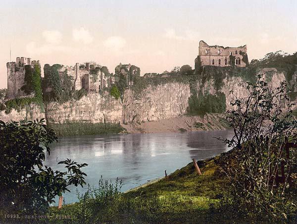 Victorian photograph of castle on low cliff over water