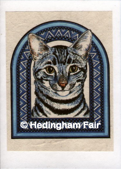 face of young tabby on knotwork background