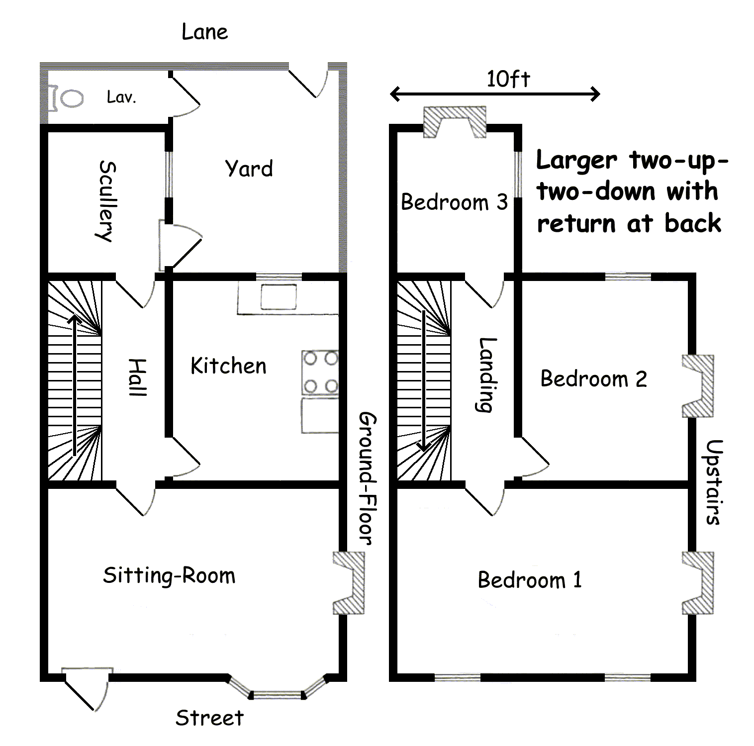 floor-plan of medium-sized house with extension