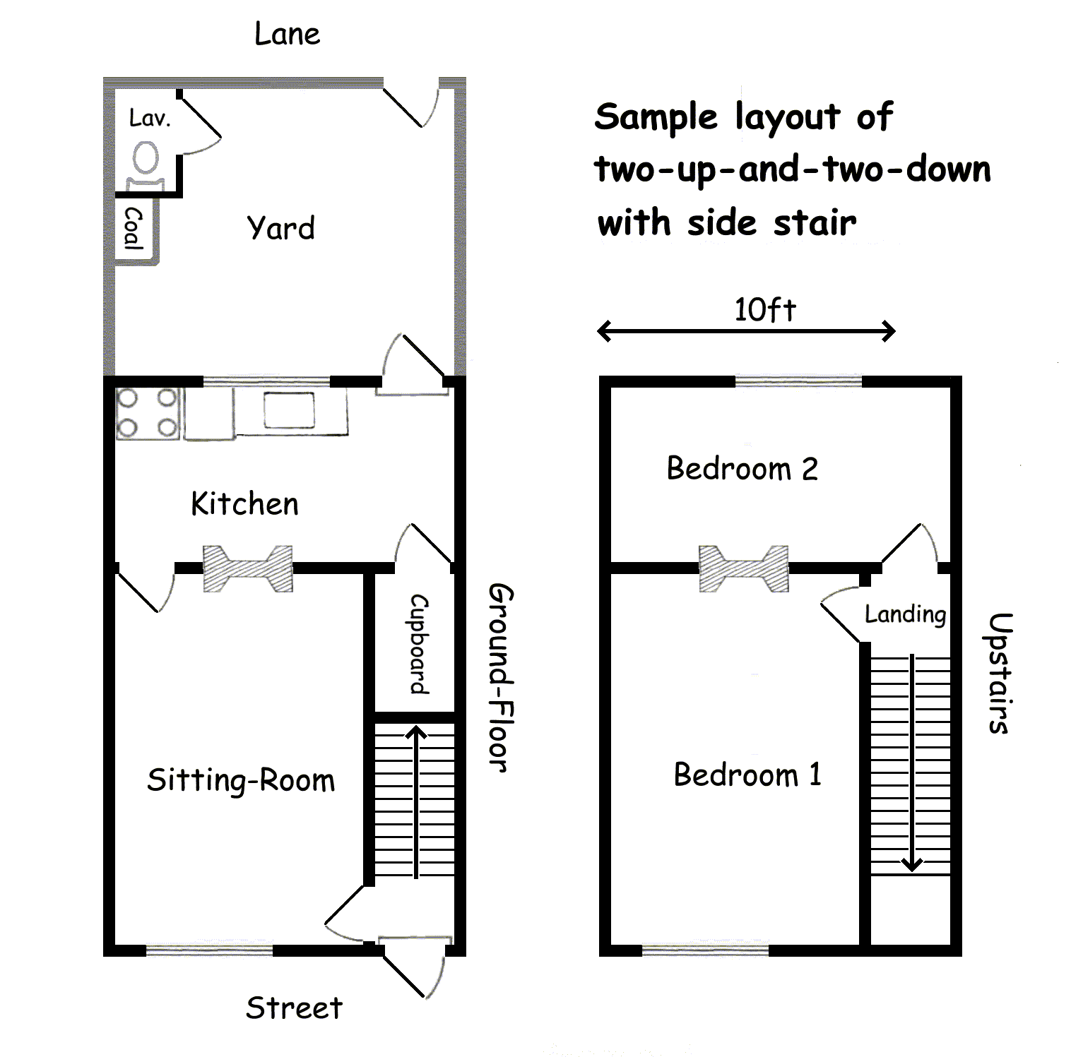 floor-plan of small house with side stair