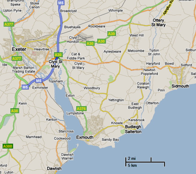 map of the area around Exmouth