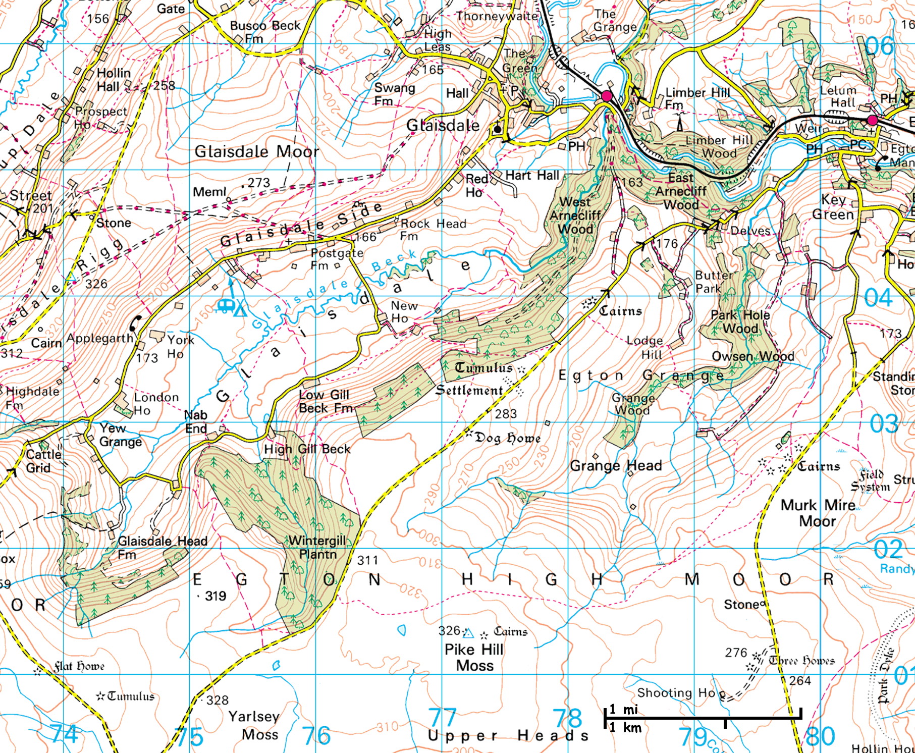 Ordnance Survey map of area south-west of Glaisdale
