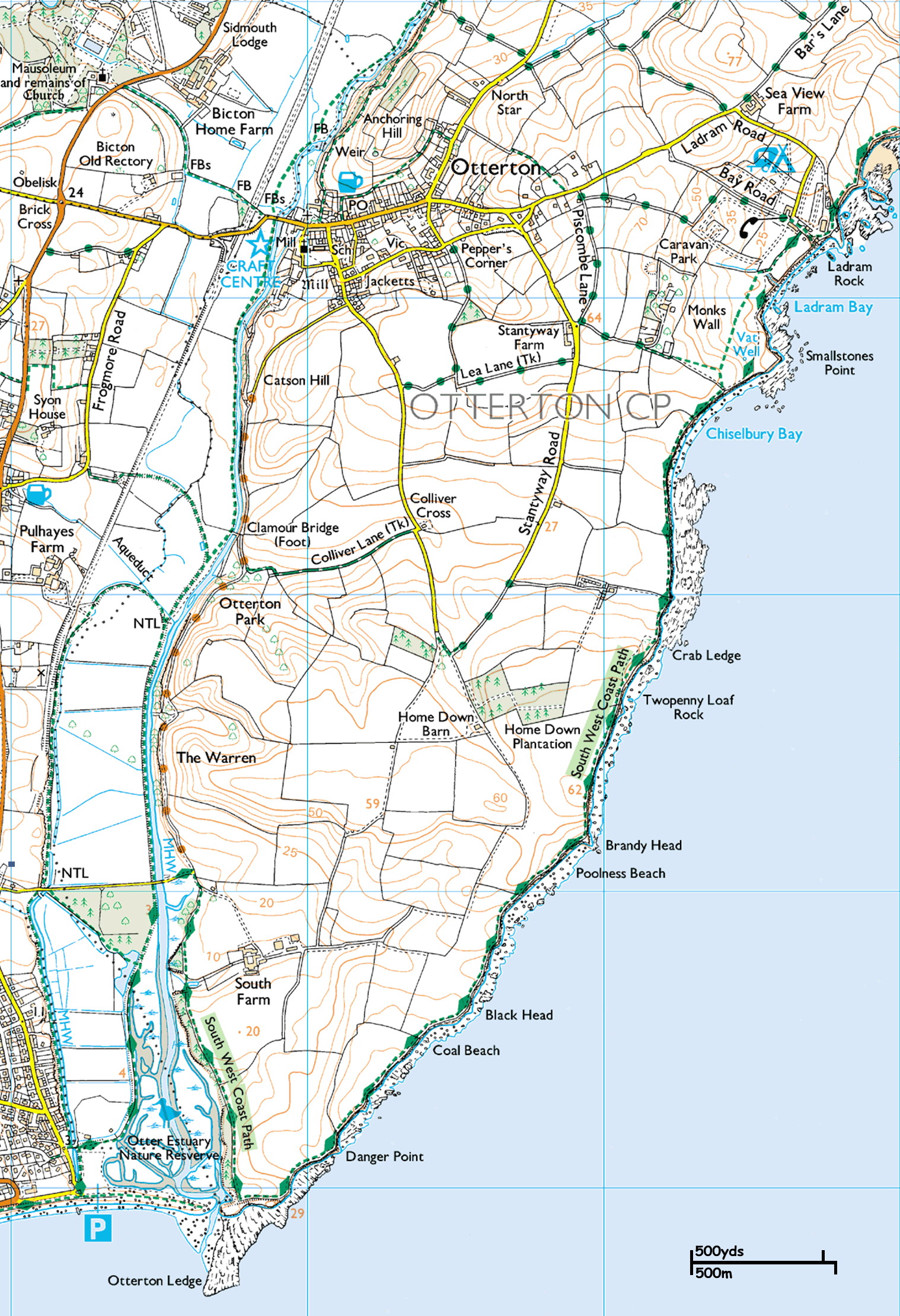 Ordnance Survey map of the area around Otterton