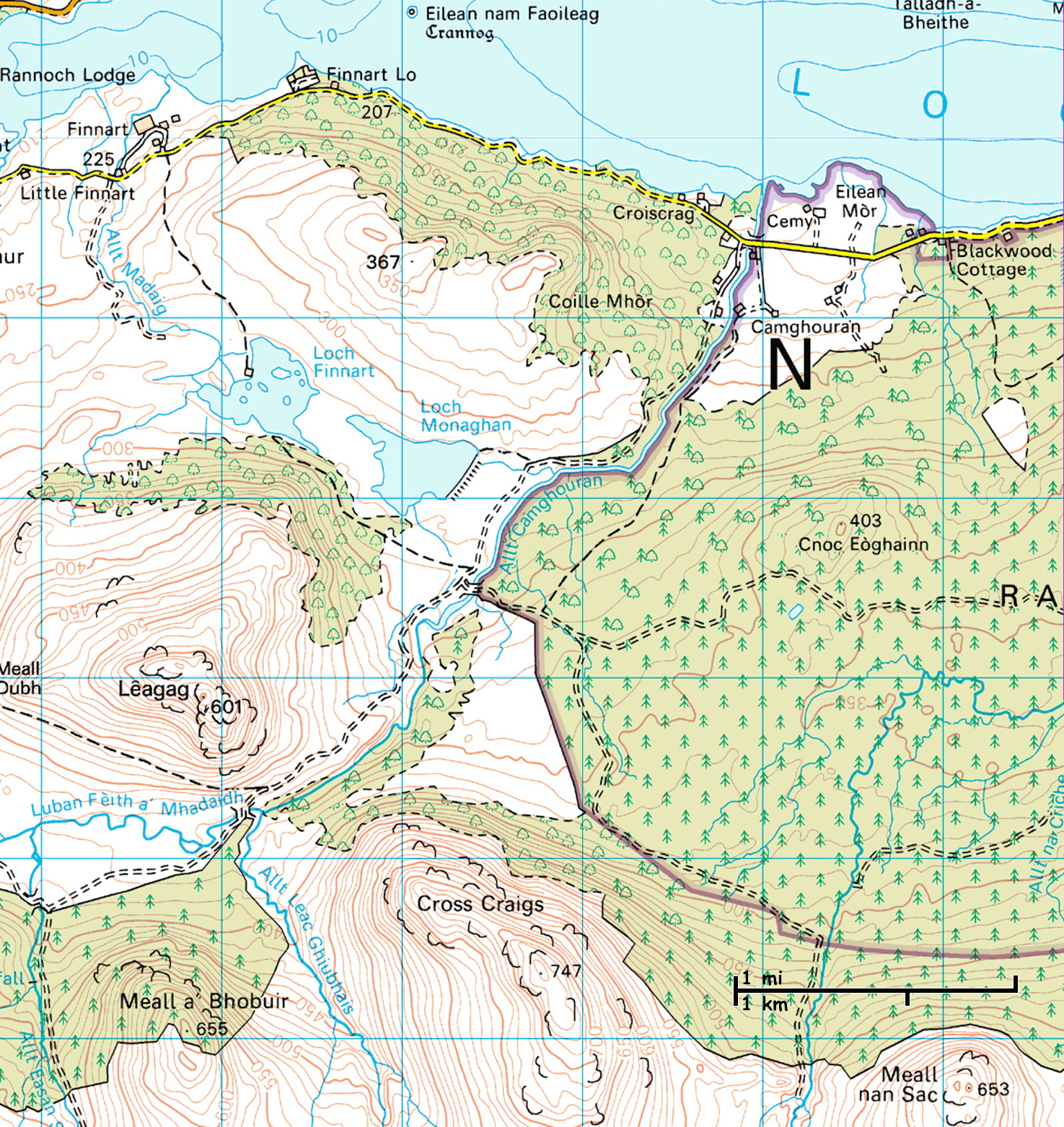 Ordnance Survey map of area south-west of Loch Rannoch