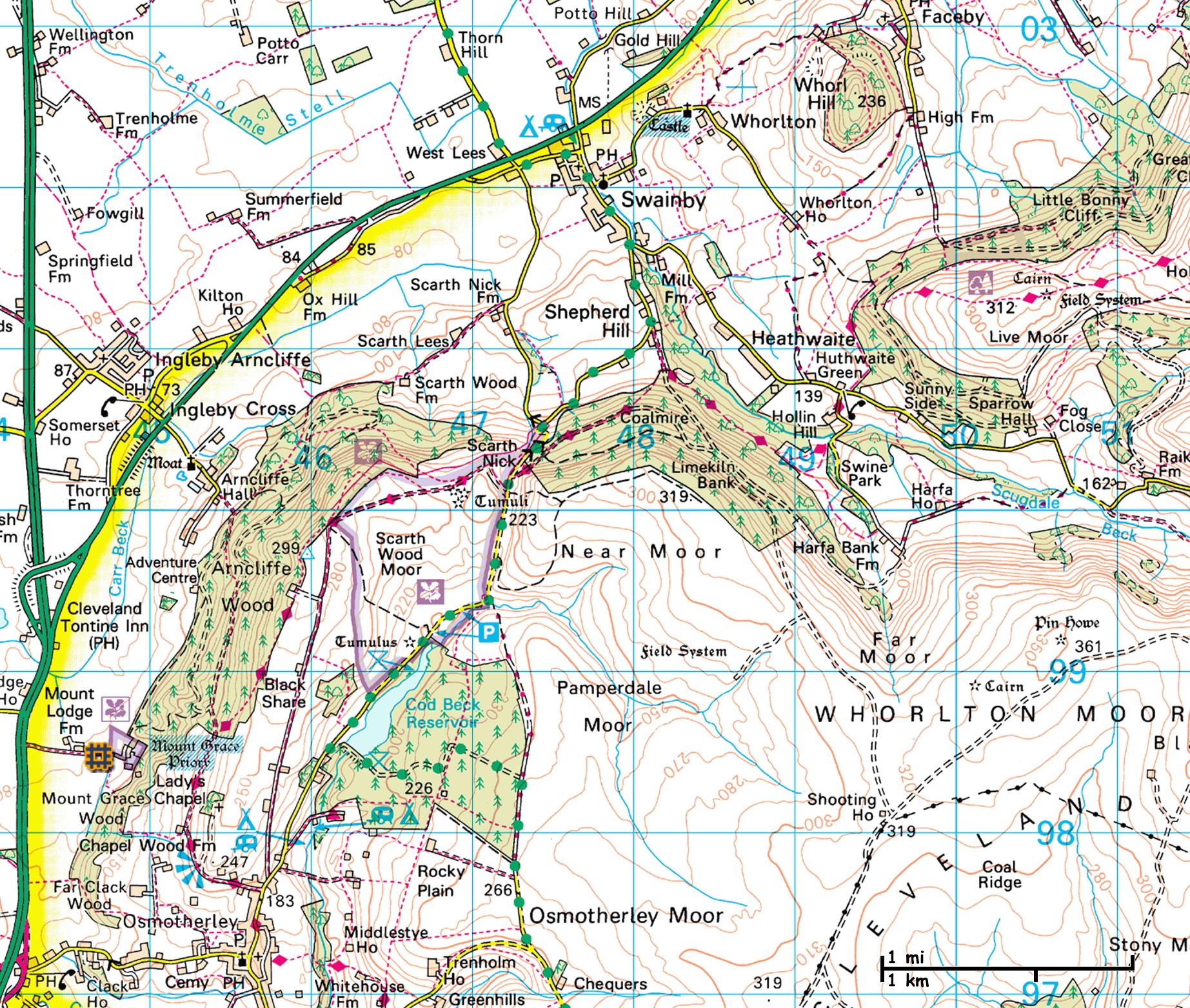 Ordnance Survey map of area south of Swainby