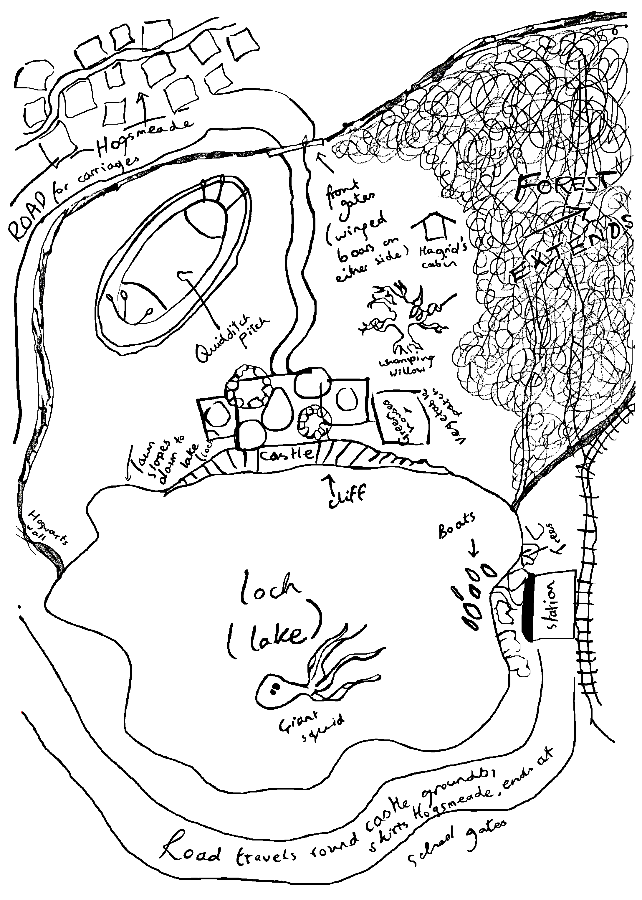 cleaned-up version of JK Rowling's sketch of Hogwarts
