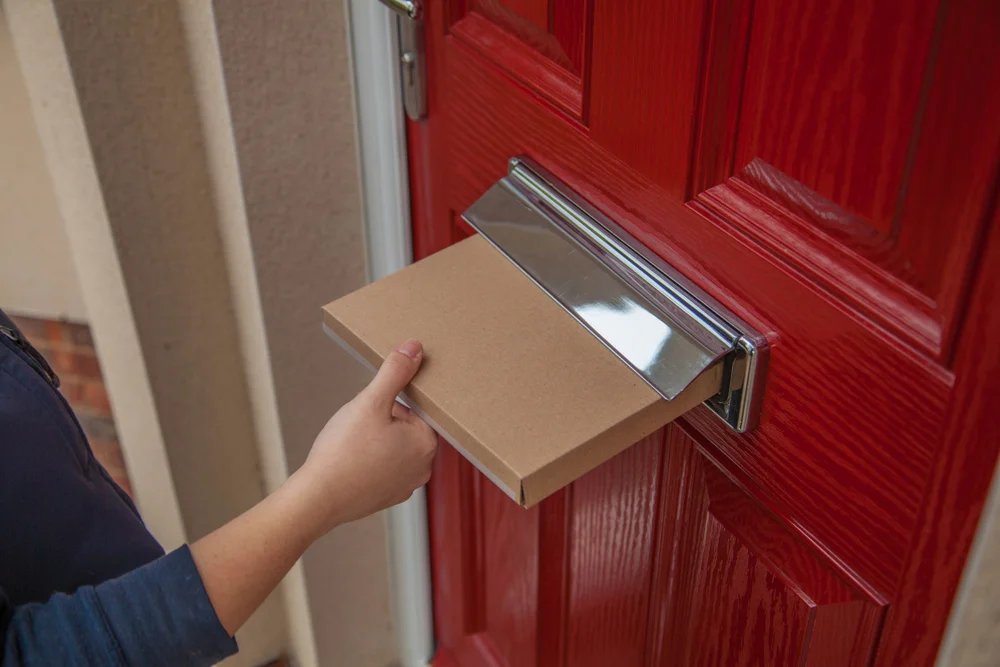 Photo of flat box being posted through a letterbox