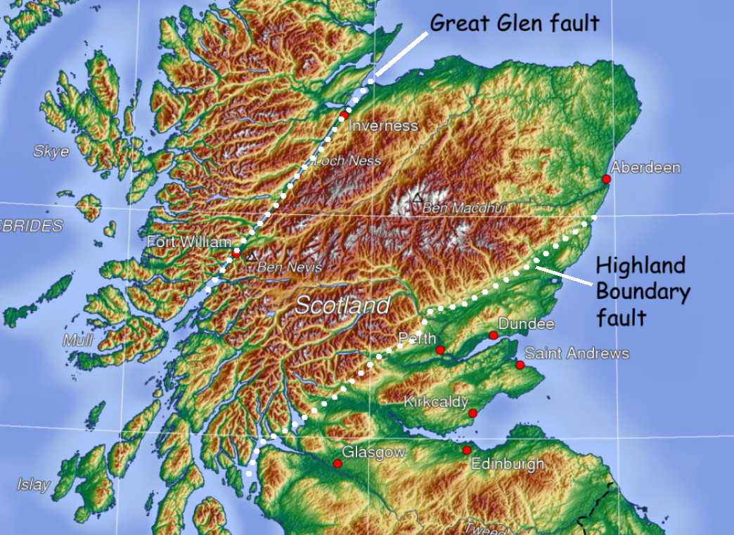 map showing Highland fault-lines