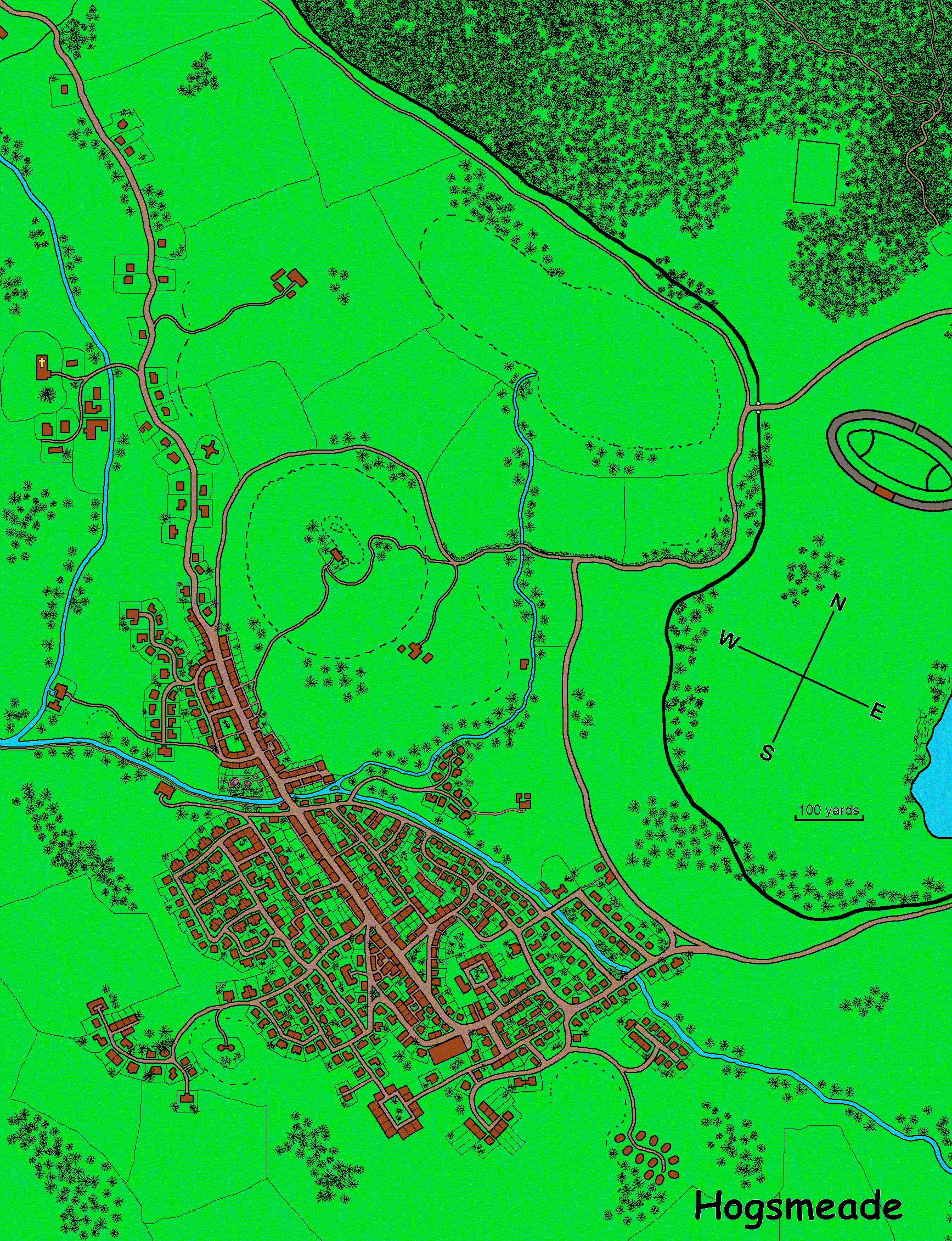 map of Hogsmeade, unlabelled