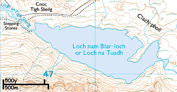Ordnance Survey map of loch with one straight side and one very frilly side