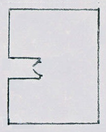line drawing of fat oblong with a notch out of one of the long sides