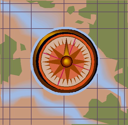 compass laid over map of a landscape