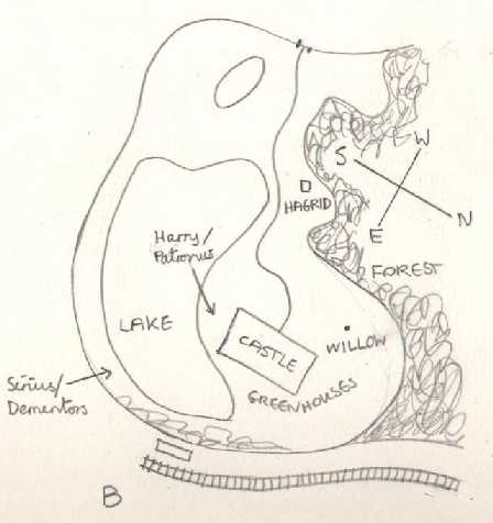 rough sketch showing lake at side and behind castle