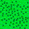 square of bright light green dotted with stylized trees made of groups of five dark-green dots