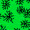 square of bright green dotted with clumps of lines representing trees