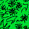 square of bright green scribbled over with black and dotted with occasional clumps of lines representing trees or bushes