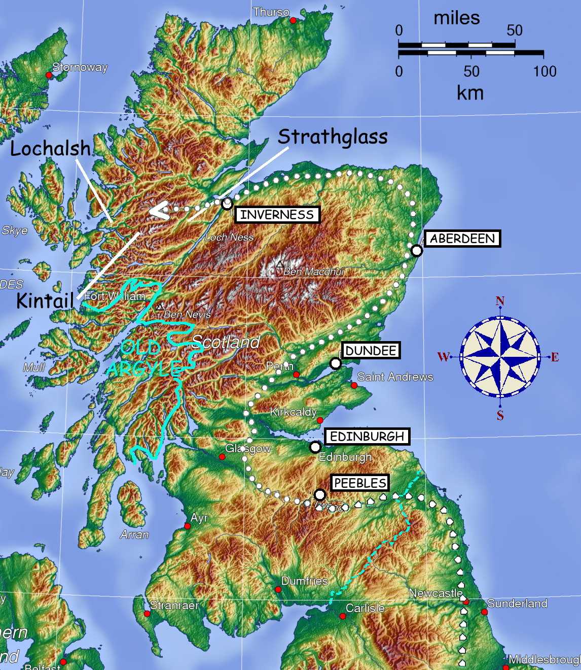 map showing possible route of the Hogwarts Express through Scotland
