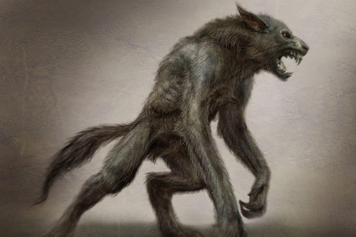 drawing of crouching werewolf