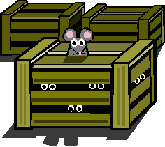 Coloured cartoon of several rats lurking in a crate