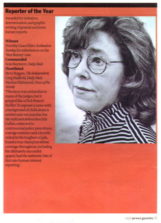 Page from UK Press Gazette, showing Dorothy Grace Elder with citation as Reporter of the Year