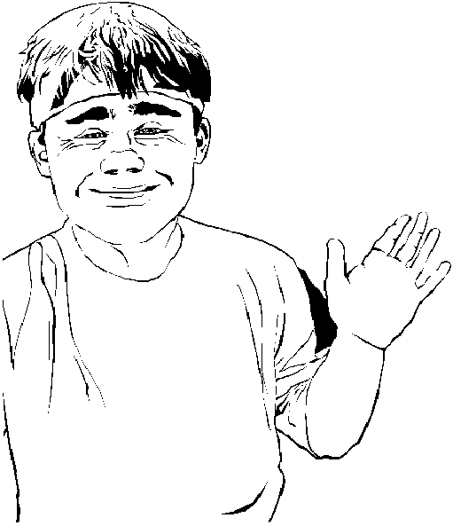 Drawing of Wee Burney with raised, open hand