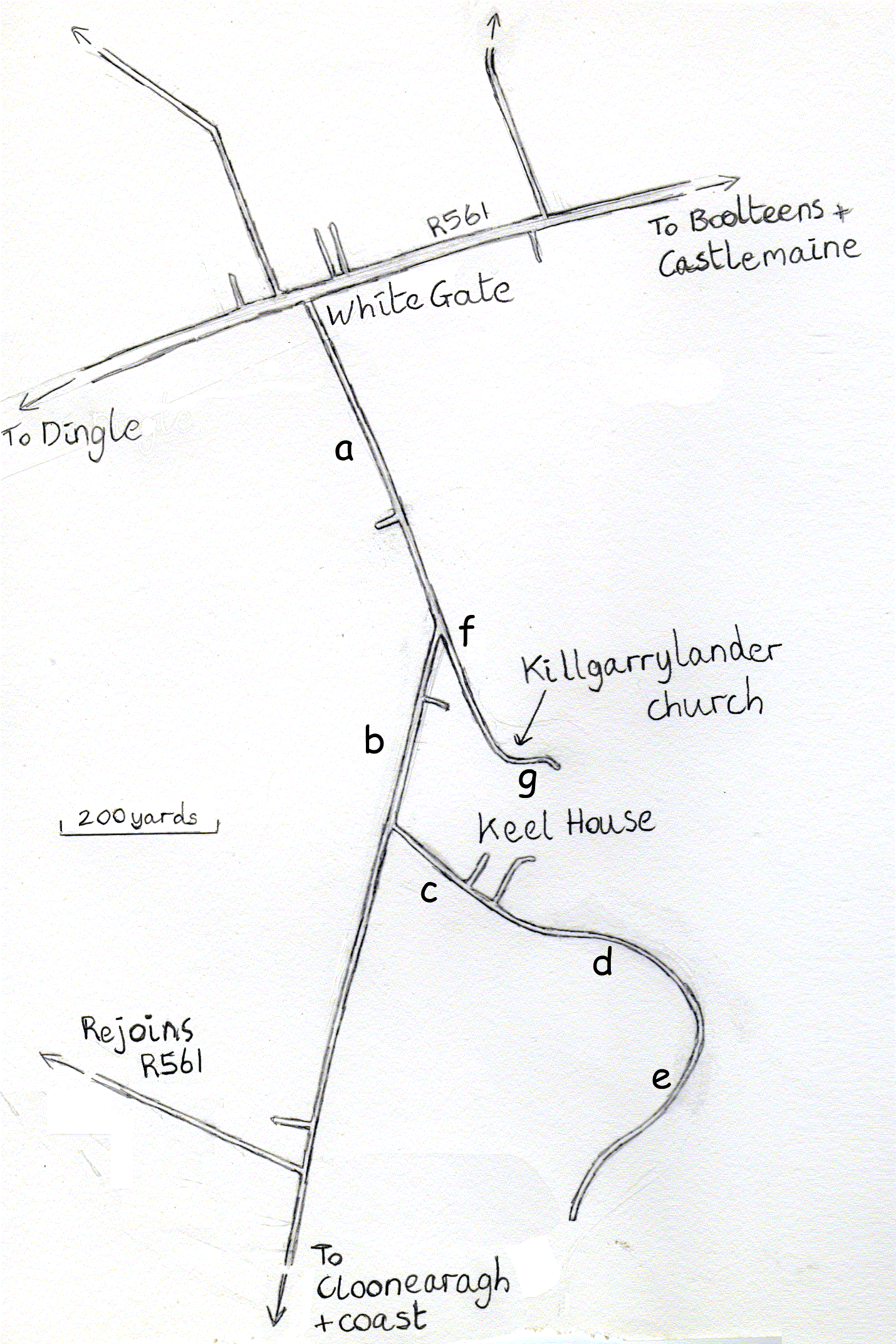 pencil drawing of roads leading to Keel House