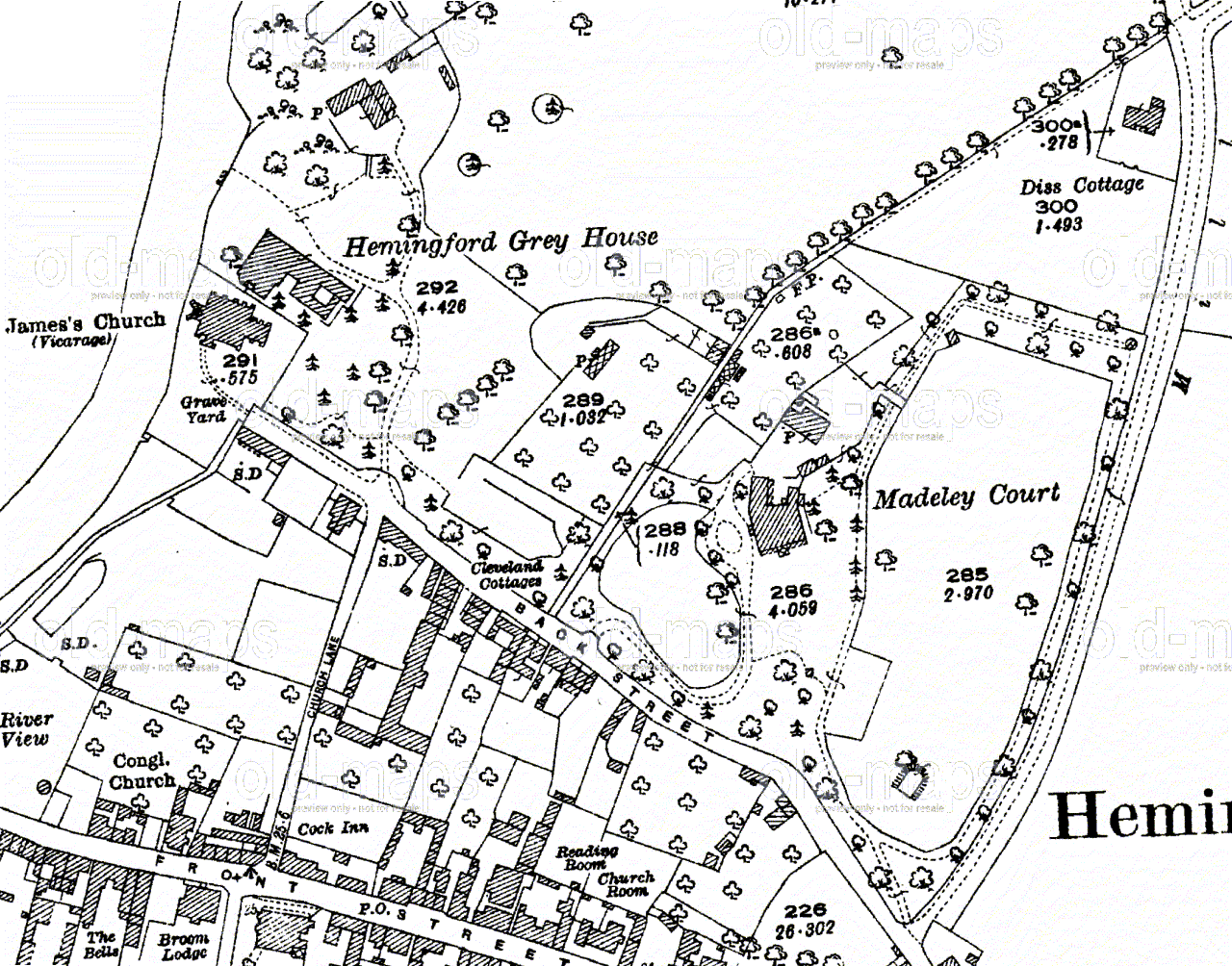 line map of the area around Madeley Court
