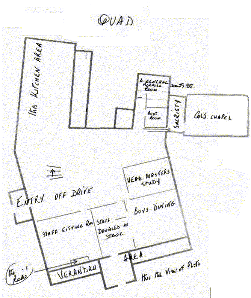 pencilled plan showing the internal layout of the ground floor of the main house at Madeley Court