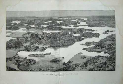 black and white photo\' of a river measled with small islands