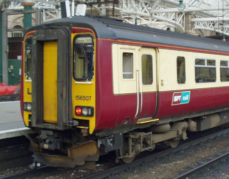 156507 with SPT rail branding at Glasgow Central, 27-Mar-03