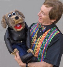 Gerry the Magician with talking puppet Scruff in Newport