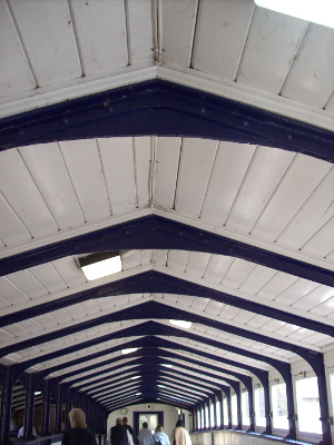 a photograph of an overbridge roof at Dewsbury station